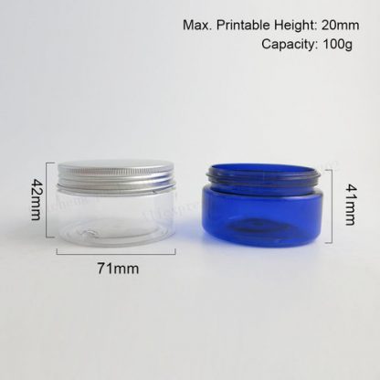 Plastic- PET Jar- Clear-Aluminum Screw Lid-10x100gms